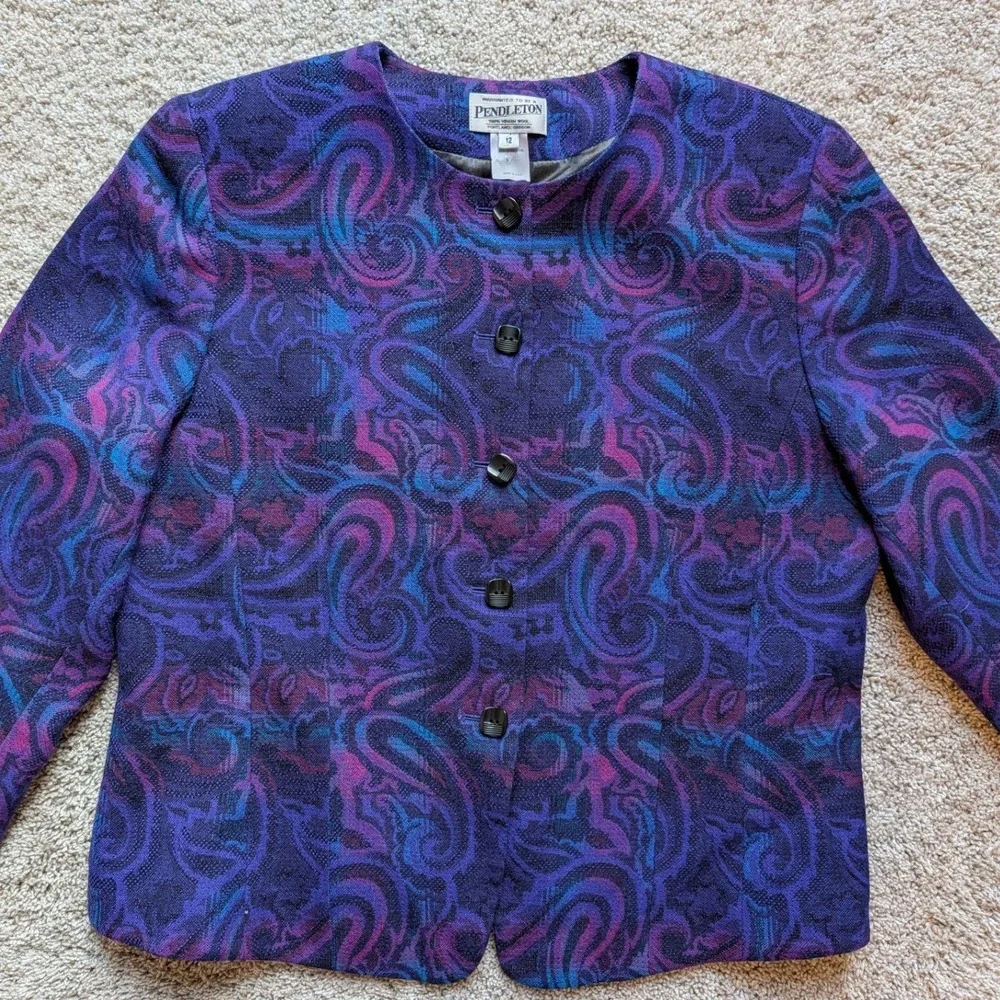 Vintage Pendleton Purple paisley Women's Blazer Jacket 12 100% Virgin Wool‎
